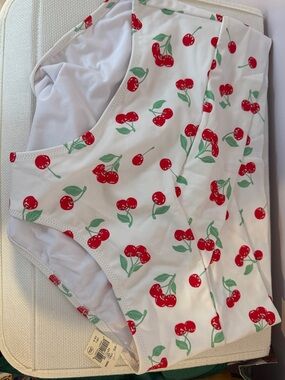 NWT Crossover White Cherry Print Bikini Bottoms